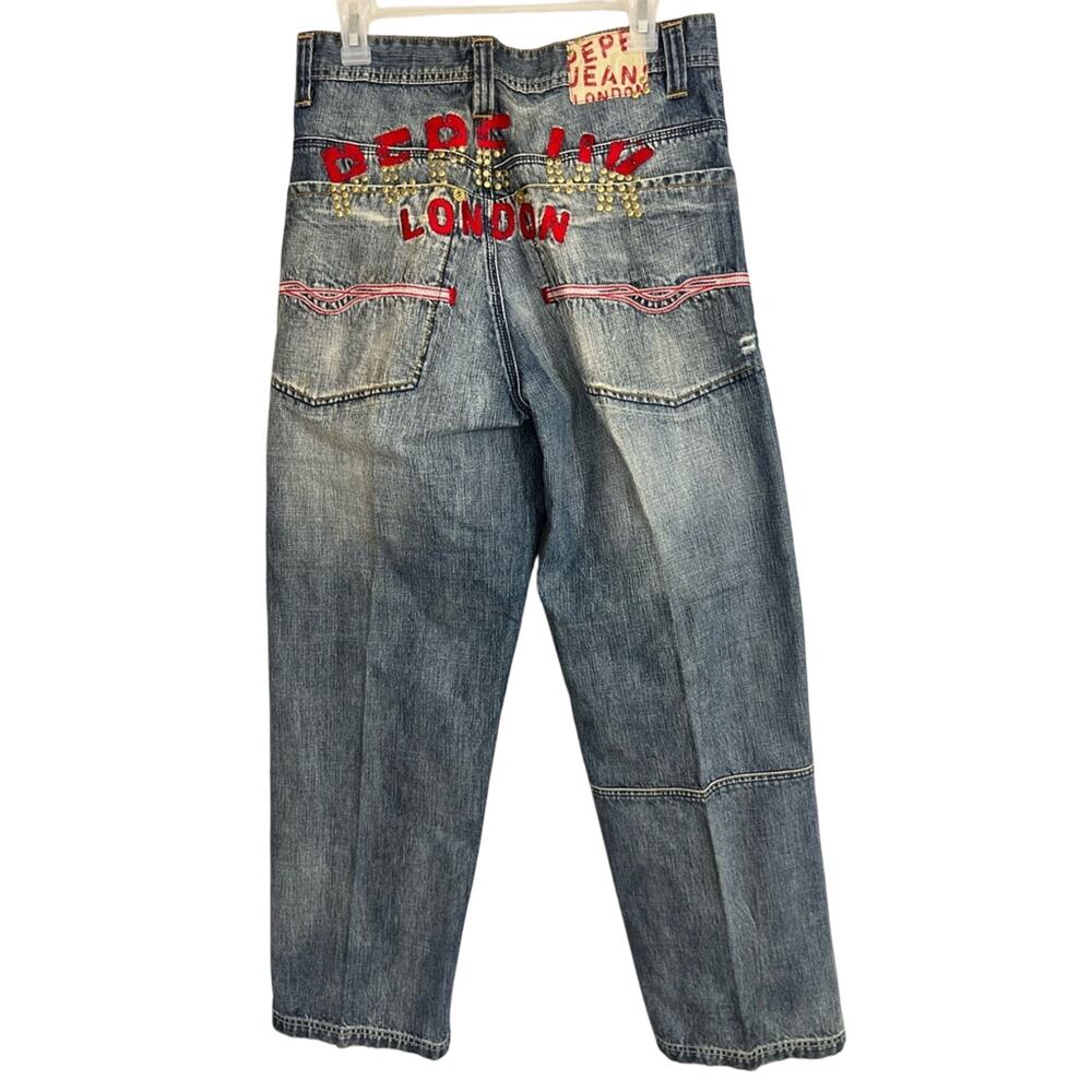 Vintage Pepe Jeans London Men's 32x32 Beaded Embroidered Baggy 90’s RARE